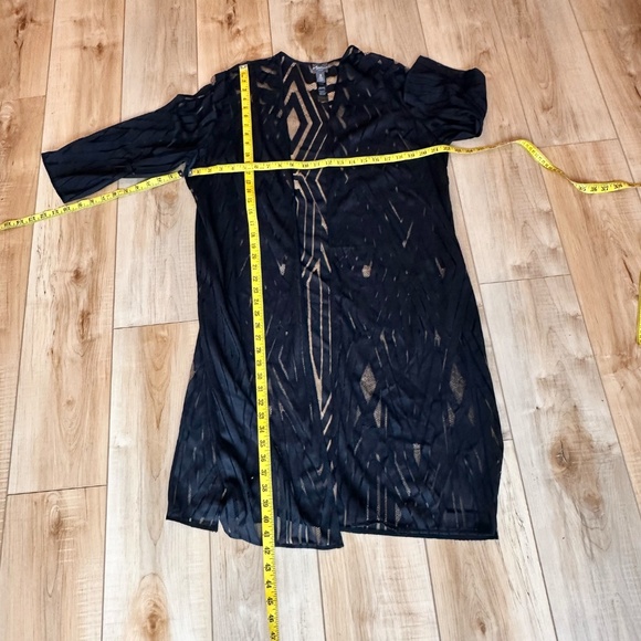 Chico's Black Long Sheer Cardigan Kimono Duster Topper Cover Up XL (Chico's 3) - Picture 4 of 13